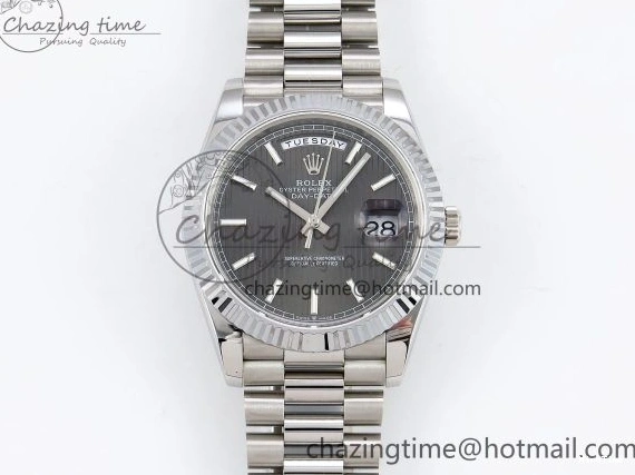 MiroTime 0418 SportInspired DayDate 40 SS JDF 904L Steel Gray Textured Stick Dial on President Bracelet VR3255 V3 (Gain Weight) 1437